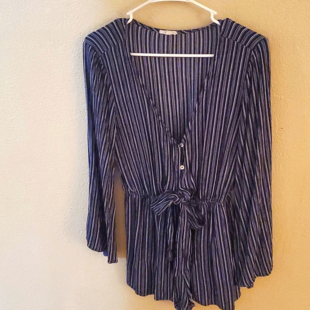 striped navy and white bell sleeve romper - size Medium